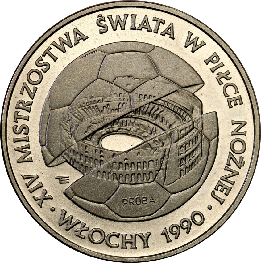 PRL. PRÓBA Nikiel 500 złotych 1988 MŚ. w piłce nożnej - Włochy 1990
